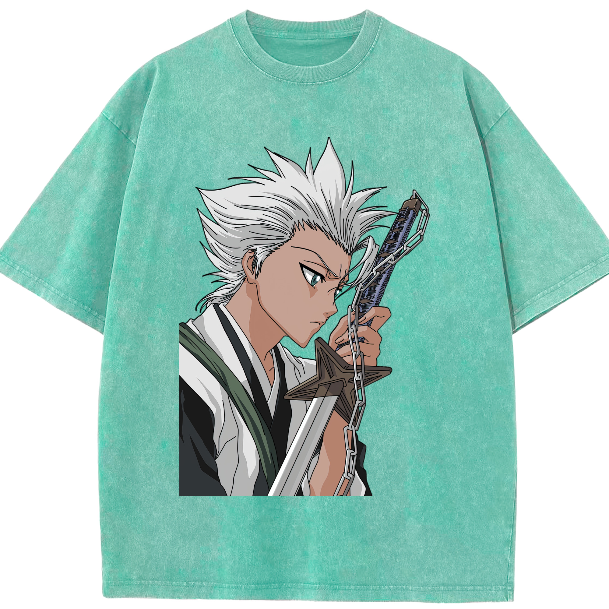 （画像用） ブリーチ 日番谷冬獅郎（ひつがや とうしろう） BLEACH Hitsugaya Toushirou 綿100% ヴィンテージ風 半袖Tシャツ（フロントプリント）
